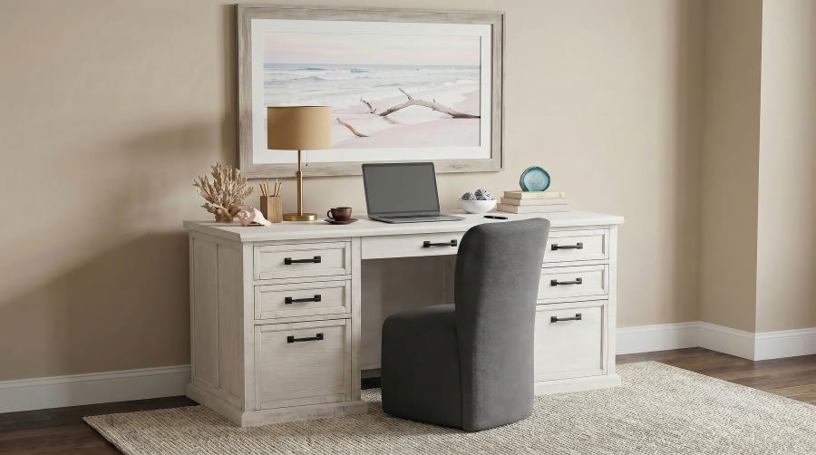 Title: Altidore 68-Inch Traditional Executive Home Office Desk with 7 Drawers, Power Outlets & Locking Files – Distressed White (Fully Assembled)