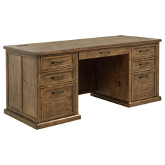 Altidore 68-Inch Traditional Executive Home Office Desk with 7 Drawers, Power Outlets & Locking Files – Distressed Brown (Fully Assembled)