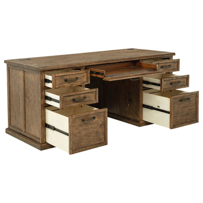 Altidore 68-Inch Traditional Executive Home Office Desk with 7 Drawers, Power Outlets & Locking Files – Distressed Brown (Fully Assembled)