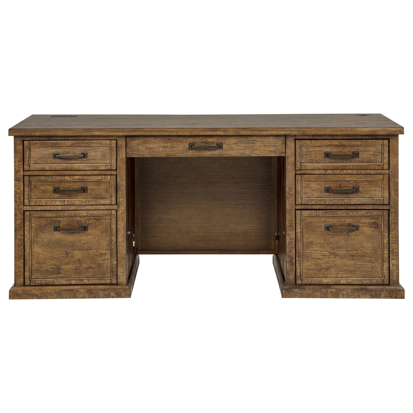 Altidore 68-Inch Traditional Executive Home Office Desk with 7 Drawers, Power Outlets & Locking Files – Distressed Brown (Fully Assembled)