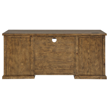 Altidore 68-Inch Traditional Executive Home Office Desk with 7 Drawers, Power Outlets & Locking Files – Distressed Brown (Fully Assembled)