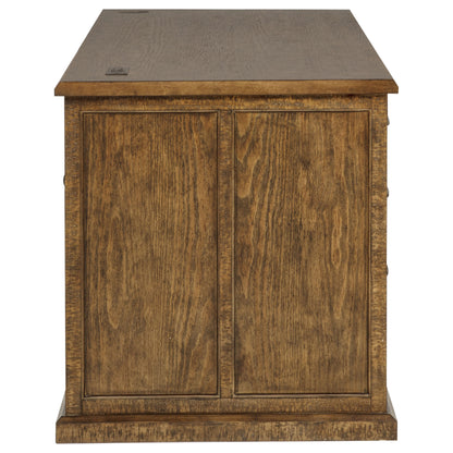 Altidore 68-Inch Traditional Executive Home Office Desk with 7 Drawers, Power Outlets & Locking Files – Distressed Brown (Fully Assembled)