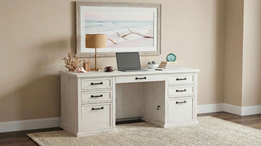 Title: Altidore 68-Inch Traditional Executive Home Office Desk with 7 Drawers, Power Outlets & Locking Files – Distressed White (Fully Assembled)
