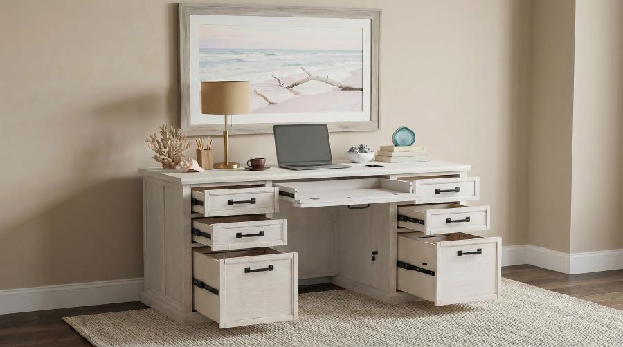 Title: Altidore 68-Inch Traditional Executive Home Office Desk with 7 Drawers, Power Outlets & Locking Files – Distressed White (Fully Assembled)