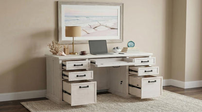 Title: Altidore 68-Inch Traditional Executive Home Office Desk with 7 Drawers, Power Outlets & Locking Files – Distressed White (Fully Assembled)