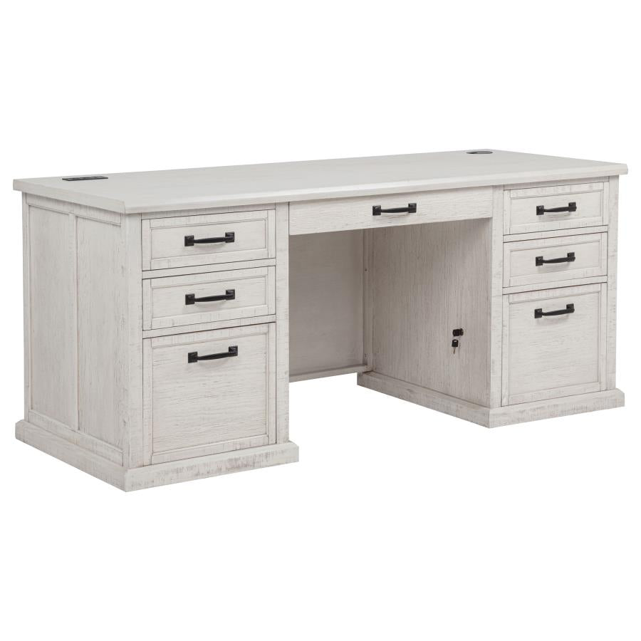 Title: Altidore 68-Inch Traditional Executive Home Office Desk with 7 Drawers, Power Outlets & Locking Files – Distressed White (Fully Assembled)