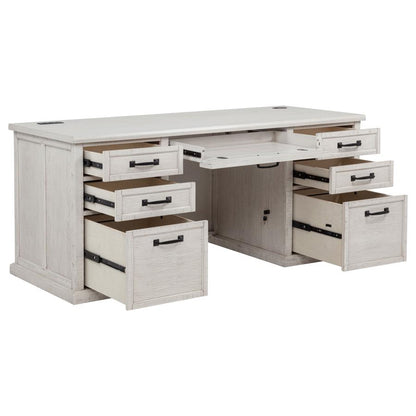 Title: Altidore 68-Inch Traditional Executive Home Office Desk with 7 Drawers, Power Outlets & Locking Files – Distressed White (Fully Assembled)