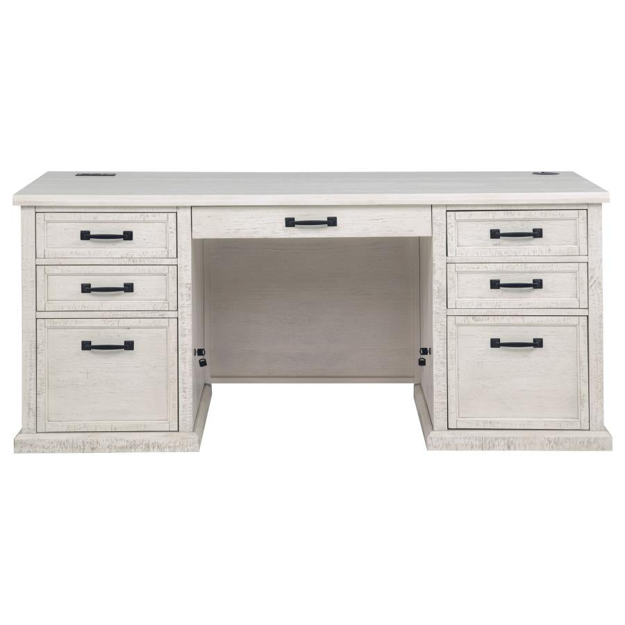 Title: Altidore 68-Inch Traditional Executive Home Office Desk with 7 Drawers, Power Outlets & Locking Files – Distressed White (Fully Assembled)