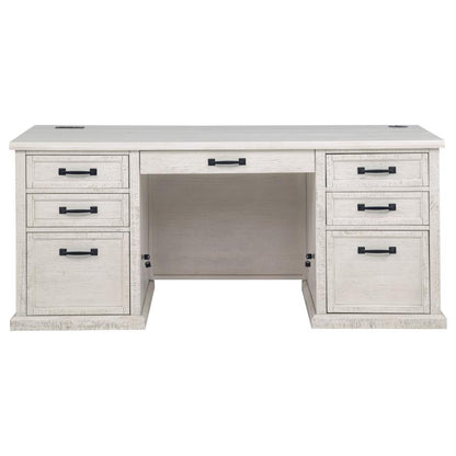 Title: Altidore 68-Inch Traditional Executive Home Office Desk with 7 Drawers, Power Outlets & Locking Files – Distressed White (Fully Assembled)