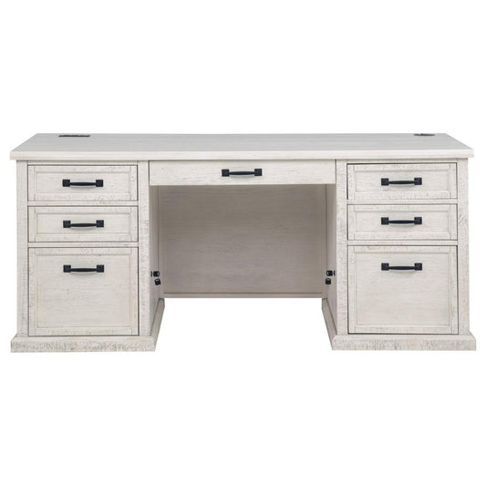 Title: Altidore 68-Inch Traditional Executive Home Office Desk with 7 Drawers, Power Outlets & Locking Files – Distressed White (Fully Assembled)