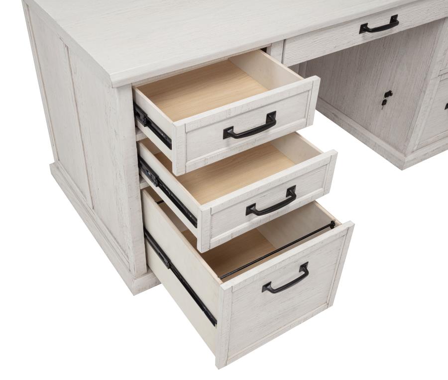 Title: Altidore 68-Inch Traditional Executive Home Office Desk with 7 Drawers, Power Outlets & Locking Files – Distressed White (Fully Assembled)