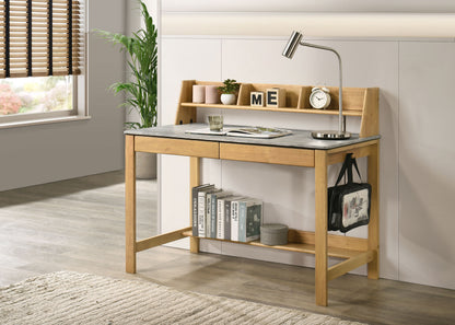 Besler 47-Inch Transitional SmartTop Writing Desk with 2 Drawers & Shelves – Cement & Natural or Grey Stone & Black