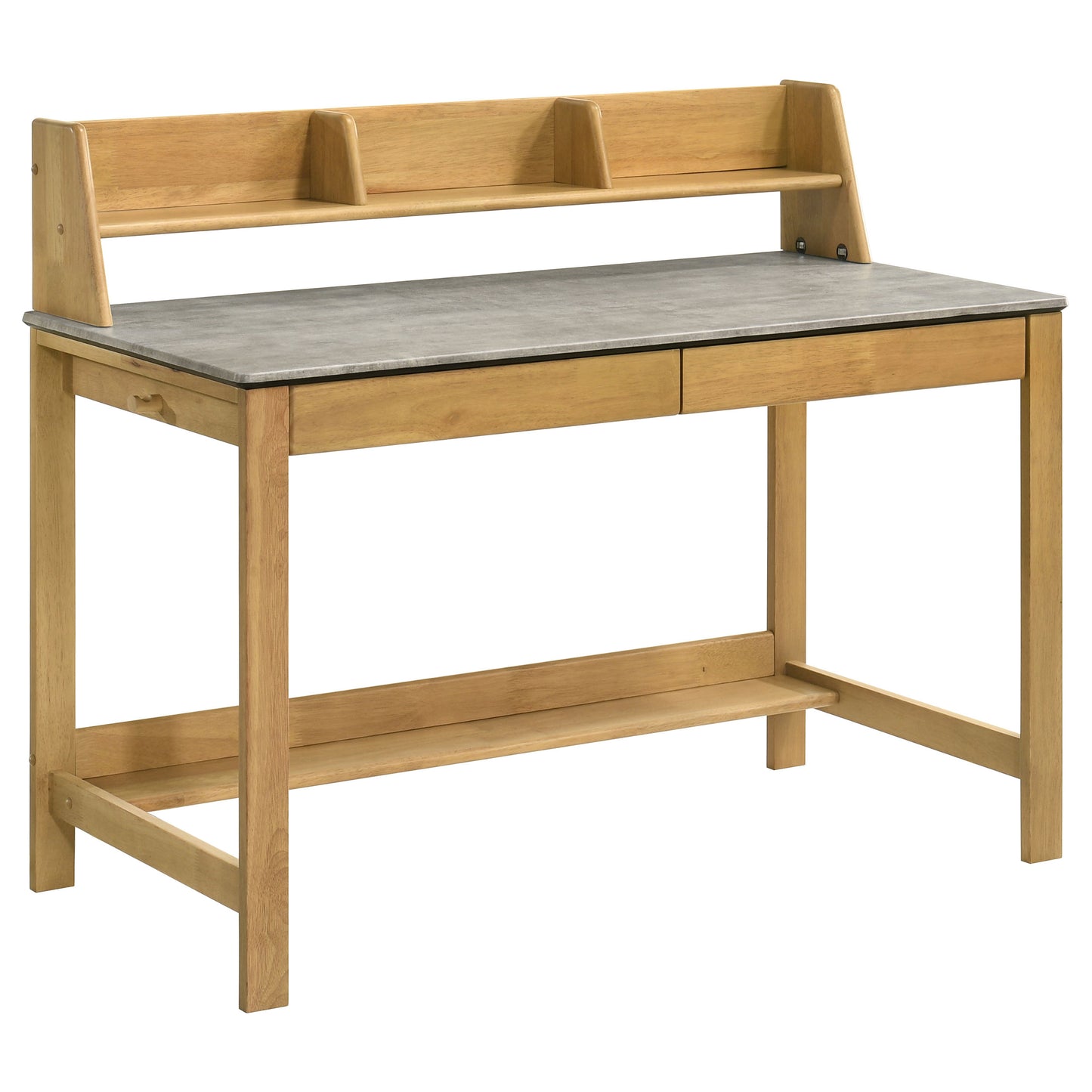 Besler 47-Inch Transitional SmartTop Writing Desk with 2 Drawers & Shelves – Cement & Natural or Grey Stone & Black