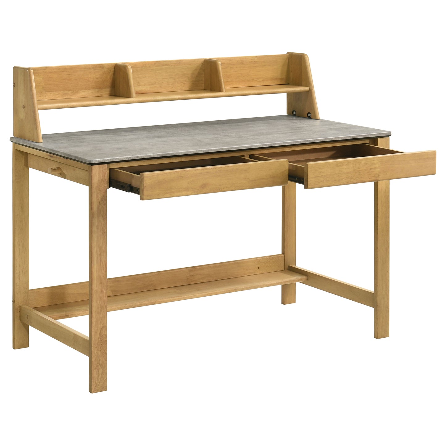 Besler 47-Inch Transitional SmartTop Writing Desk with 2 Drawers & Shelves – Cement & Natural or Grey Stone & Black