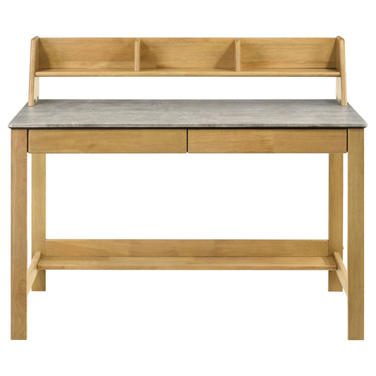 Besler 47-Inch Transitional SmartTop Writing Desk with 2 Drawers & Shelves – Cement & Natural or Grey Stone & Black