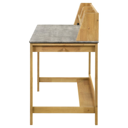 Besler 47-Inch Transitional SmartTop Writing Desk with 2 Drawers & Shelves – Cement & Natural or Grey Stone & Black