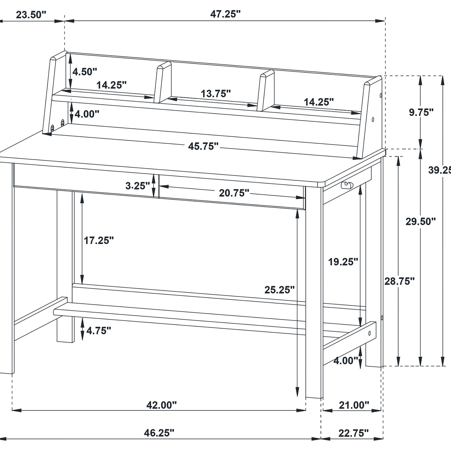 Besler 47-Inch Transitional SmartTop Writing Desk with 2 Drawers & Shelves – Cement & Natural or Grey Stone & Black