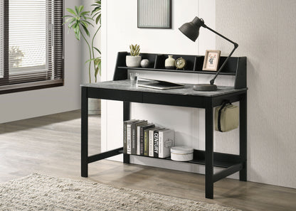 Besler 47-Inch Transitional SmartTop Writing Desk with 2 Drawers & Shelves – Cement & Natural or Grey Stone & Black