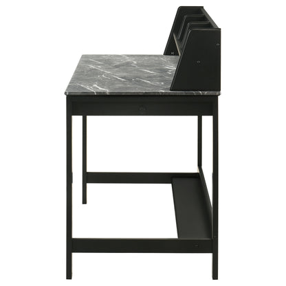 Besler 47-Inch Transitional SmartTop Writing Desk with 2 Drawers & Shelves – Cement & Natural or Grey Stone & Black
