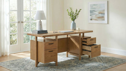 Roldan 69-Inch Transitional 4-Drawer Double Pedestal Computer Desk – Light Ash