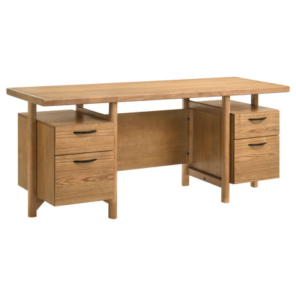 Roldan 69-Inch Transitional 4-Drawer Double Pedestal Computer Desk – Light Ash