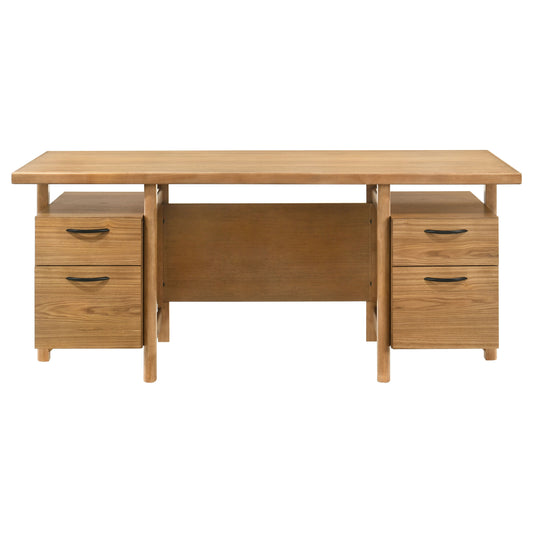Roldan 69-Inch Transitional 4-Drawer Double Pedestal Computer Desk – Light Ash