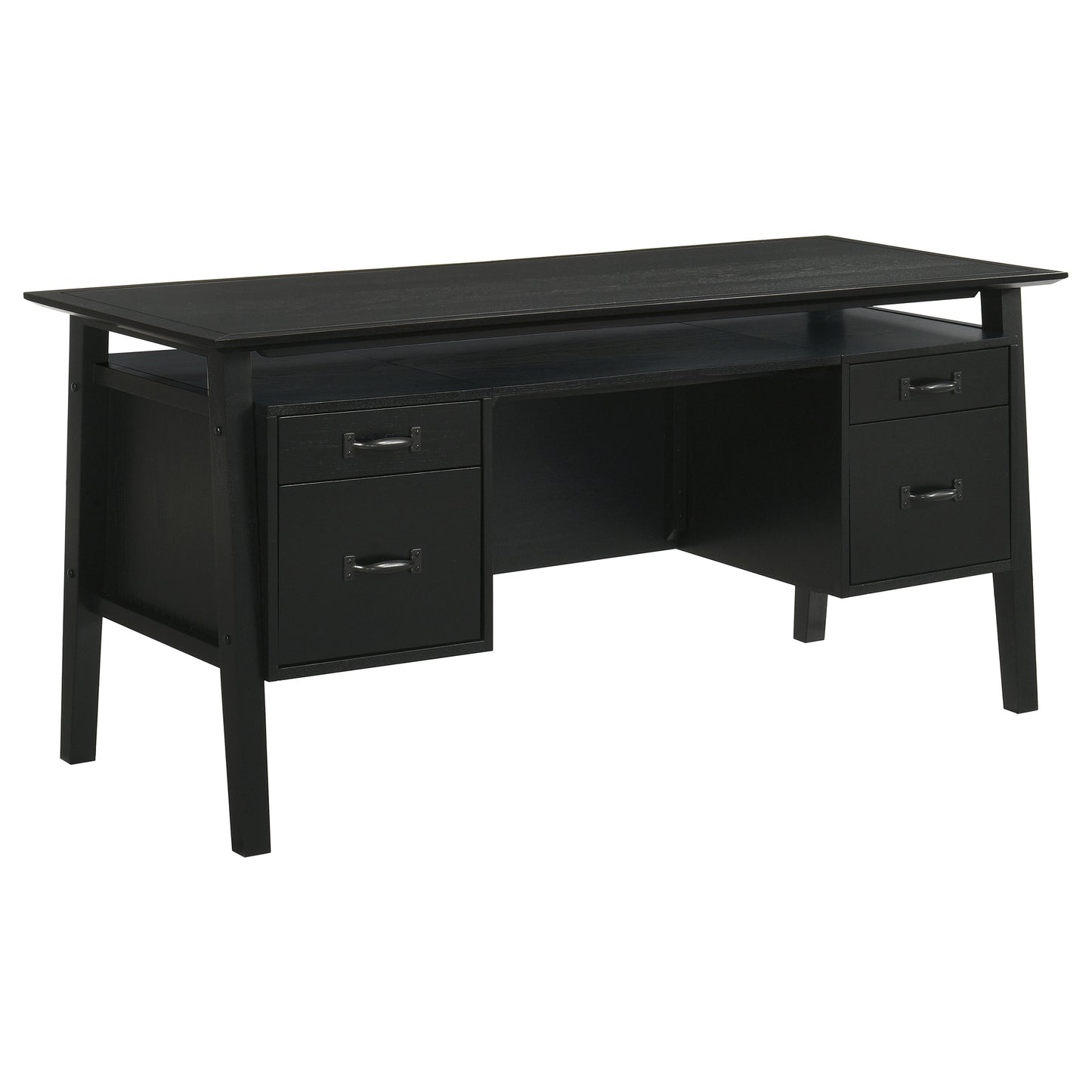 Goodson 64-Inch Transitional 4-Drawer Double Pedestal Computer Desk – Distressed Light Brown or Black