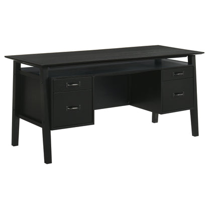 Goodson 64-Inch Transitional 4-Drawer Double Pedestal Computer Desk – Distressed Light Brown or Black