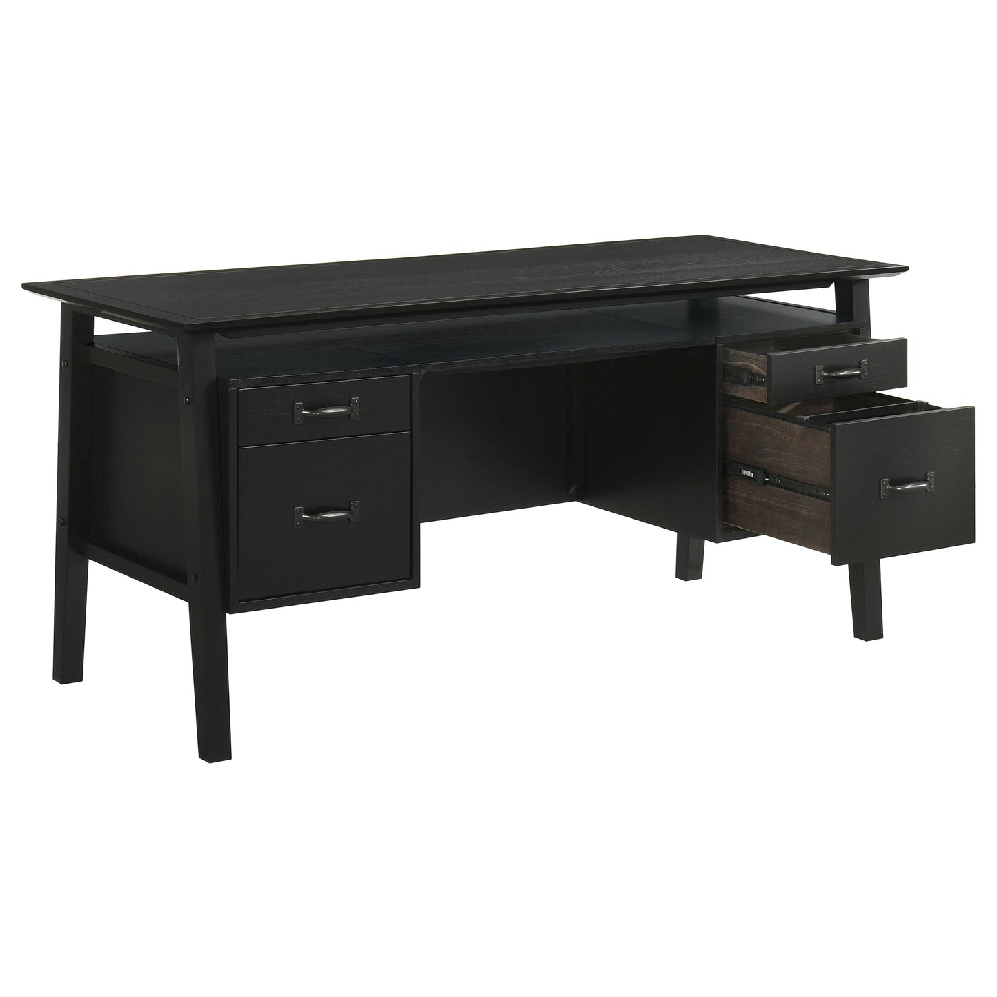 Goodson 64-Inch Transitional 4-Drawer Double Pedestal Computer Desk – Distressed Light Brown or Black