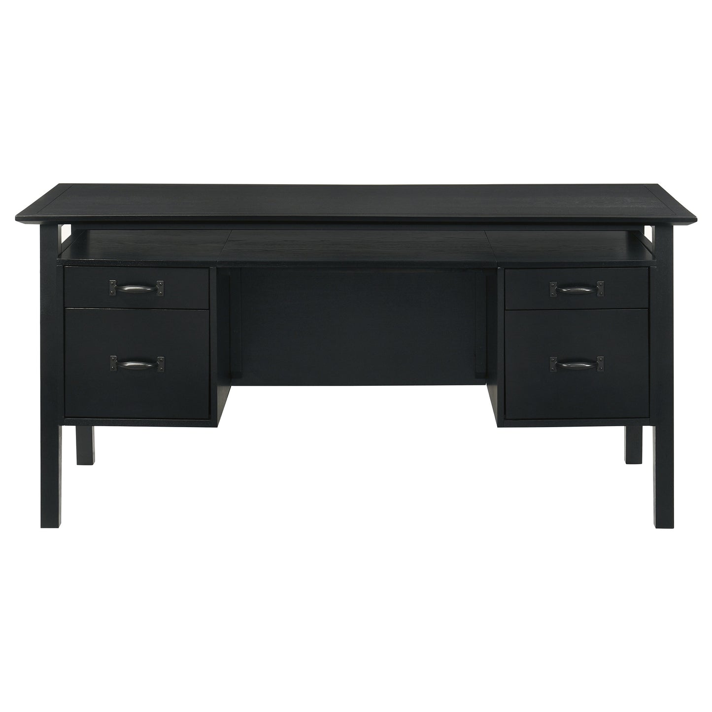 Goodson 64-Inch Transitional 4-Drawer Double Pedestal Computer Desk – Distressed Light Brown or Black