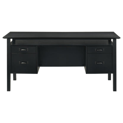 Goodson 64-Inch Transitional 4-Drawer Double Pedestal Computer Desk – Distressed Light Brown or Black