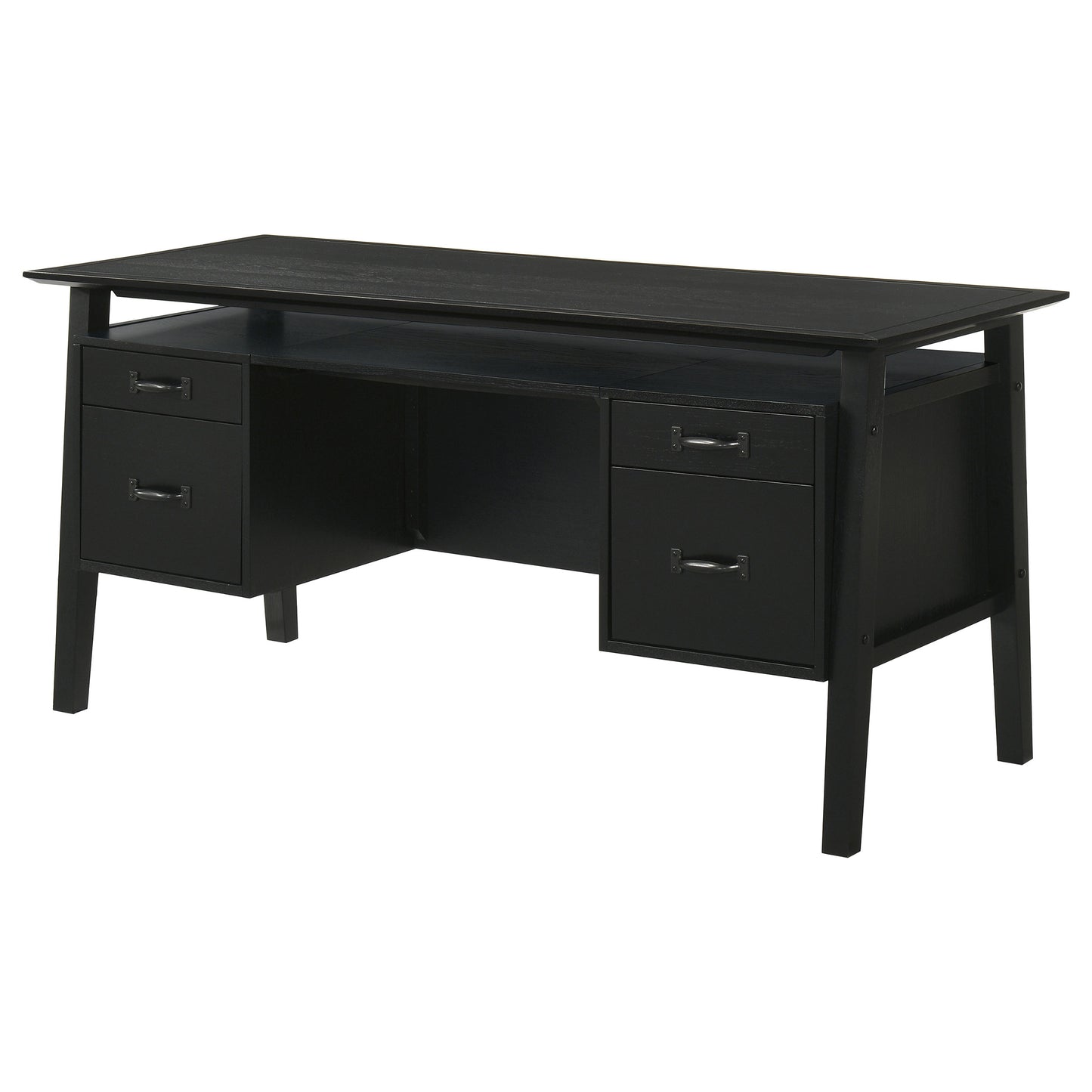 Goodson 64-Inch Transitional 4-Drawer Double Pedestal Computer Desk – Distressed Light Brown or Black