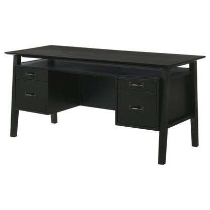 Goodson 64-Inch Transitional 4-Drawer Double Pedestal Computer Desk – Distressed Light Brown or Black