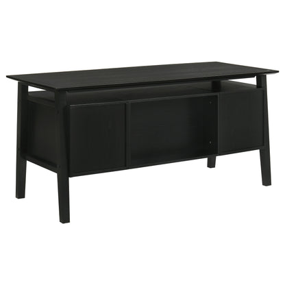Goodson 64-Inch Transitional 4-Drawer Double Pedestal Computer Desk – Distressed Light Brown or Black