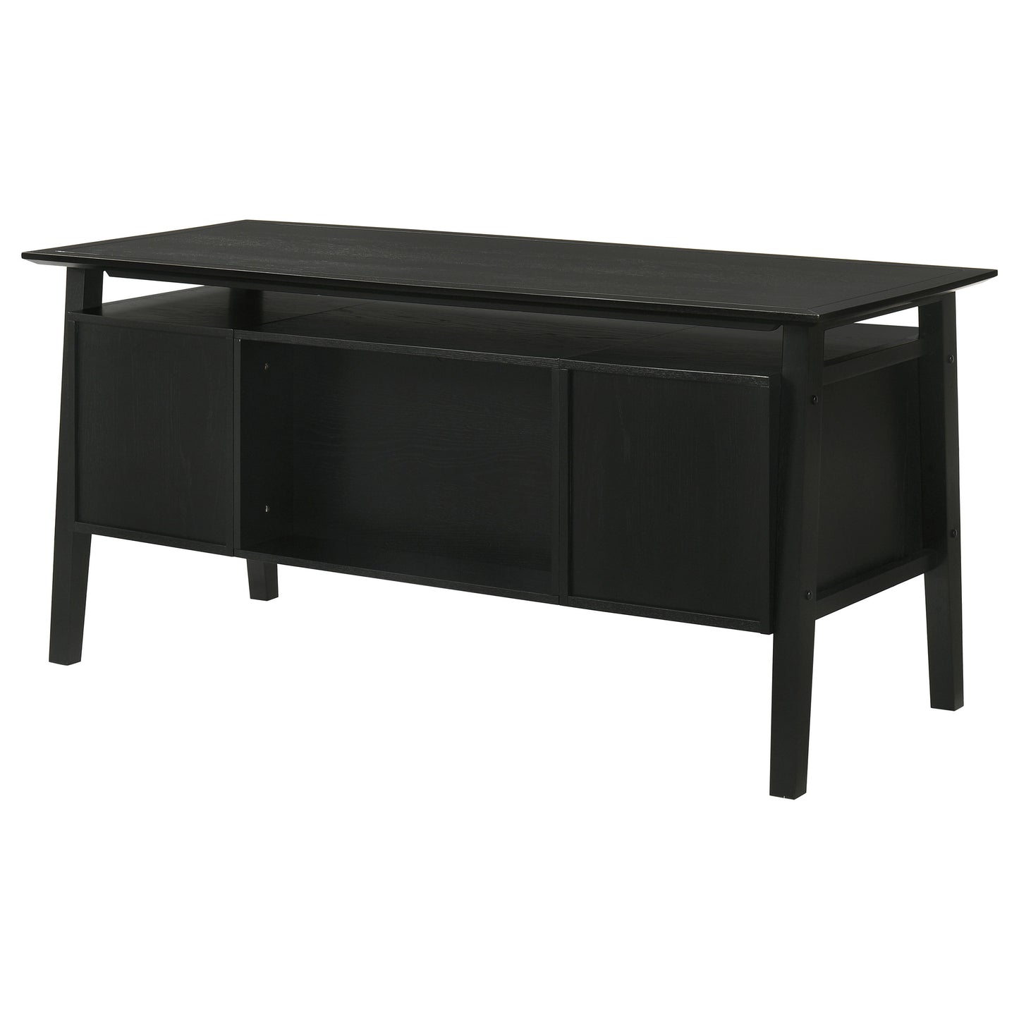 Goodson 64-Inch Transitional 4-Drawer Double Pedestal Computer Desk – Distressed Light Brown or Black