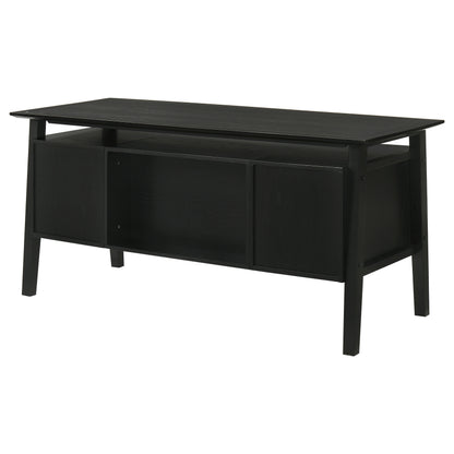 Goodson 64-Inch Transitional 4-Drawer Double Pedestal Computer Desk – Distressed Light Brown or Black