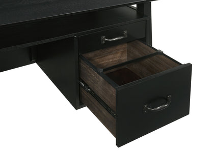 Goodson 64-Inch Transitional 4-Drawer Double Pedestal Computer Desk – Distressed Light Brown or Black