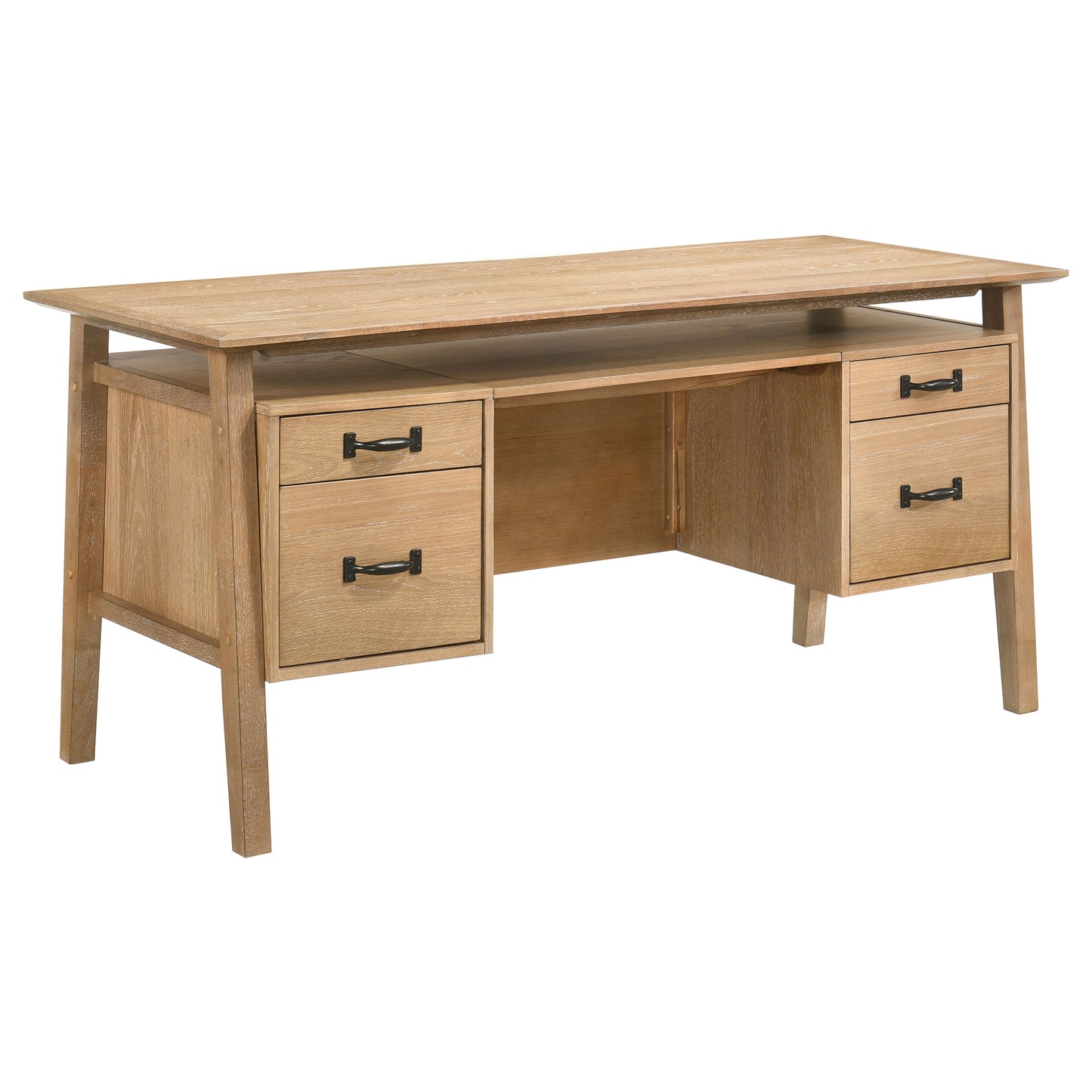 Goodson 64-Inch Transitional 4-Drawer Double Pedestal Computer Desk – Distressed Light Brown or Black