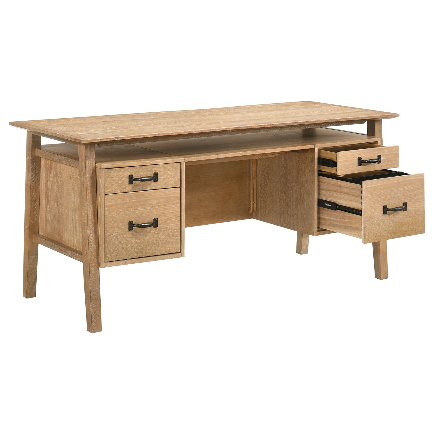 Goodson 64-Inch Transitional 4-Drawer Double Pedestal Computer Desk – Distressed Light Brown or Black