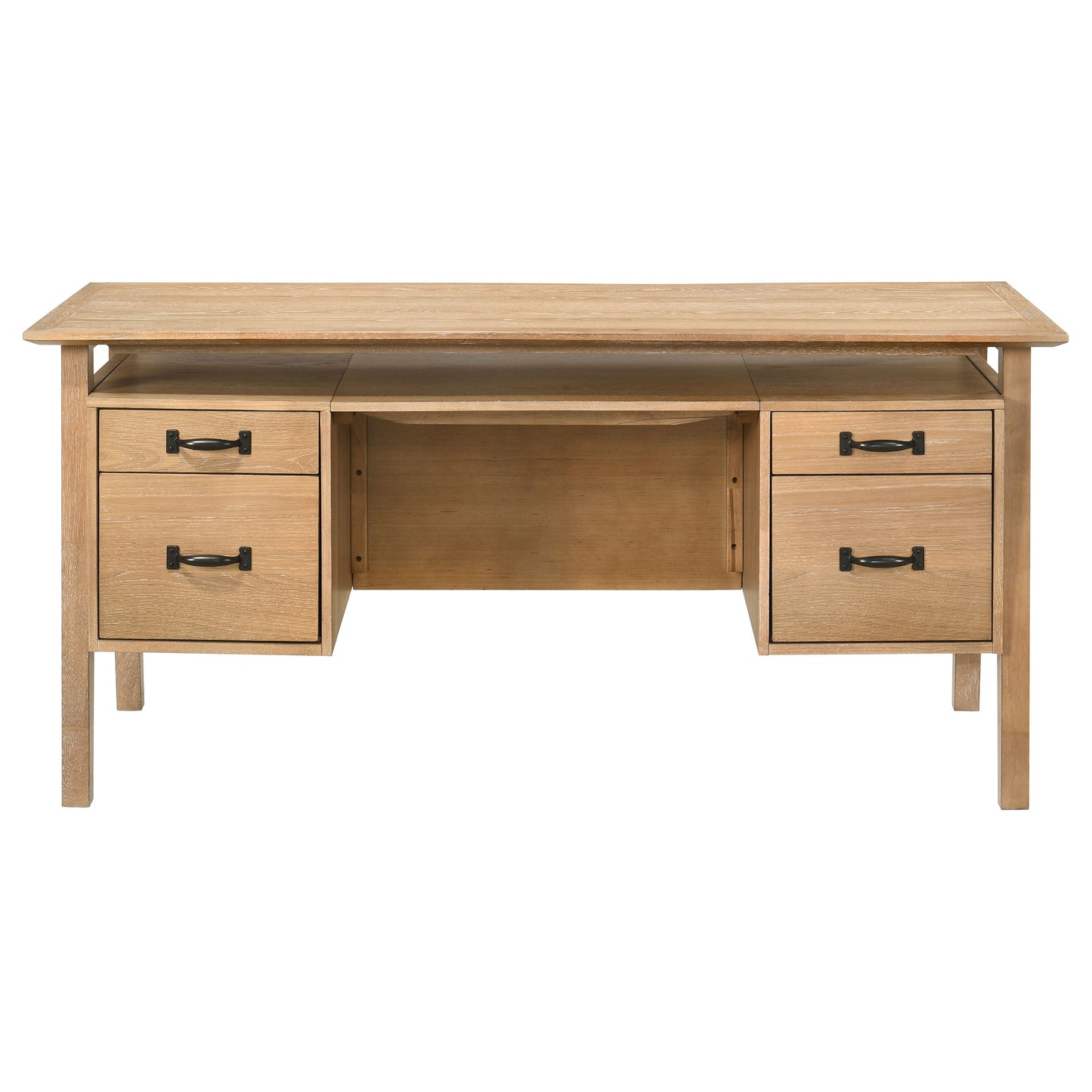 Goodson 64-Inch Transitional 4-Drawer Double Pedestal Computer Desk – Distressed Light Brown or Black