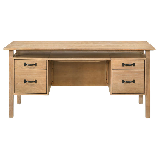 Goodson 64-Inch Transitional 4-Drawer Double Pedestal Computer Desk – Distressed Light Brown or Black