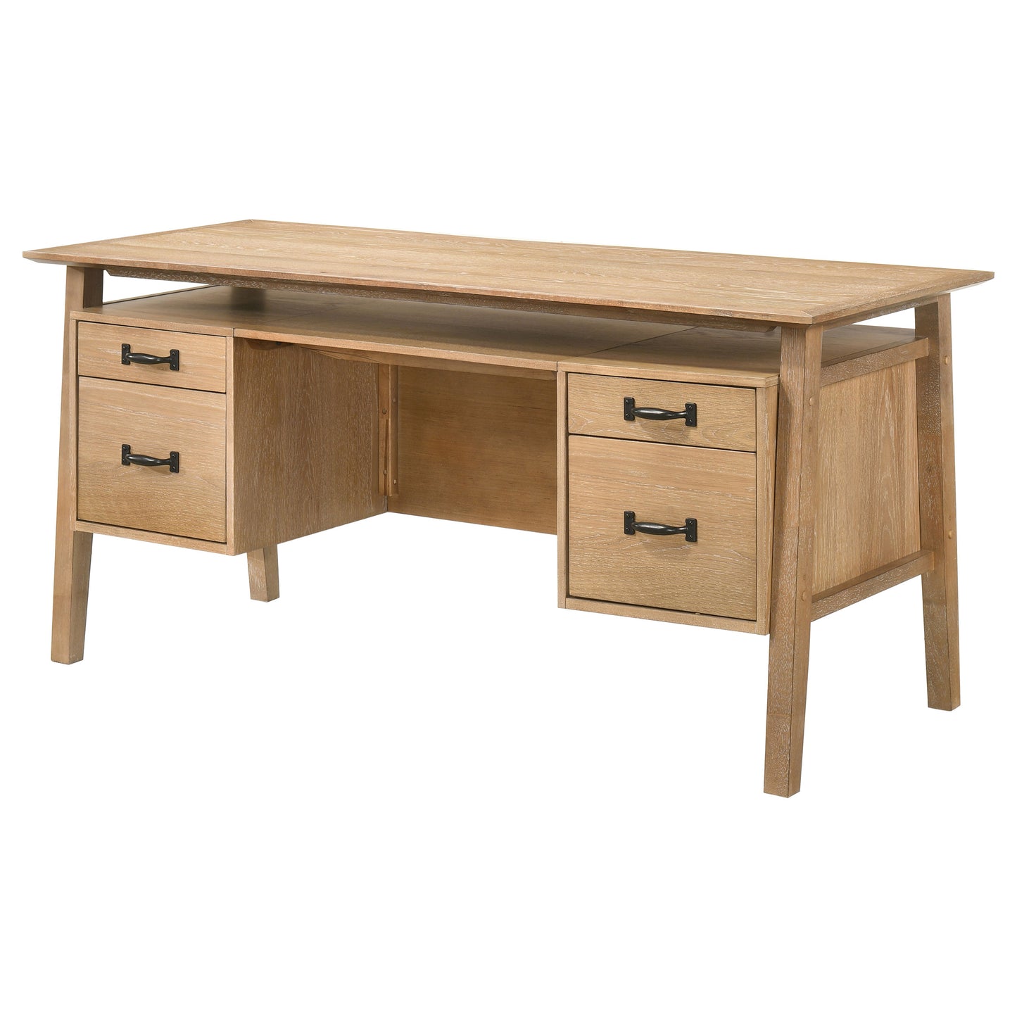Goodson 64-Inch Transitional 4-Drawer Double Pedestal Computer Desk – Distressed Light Brown or Black
