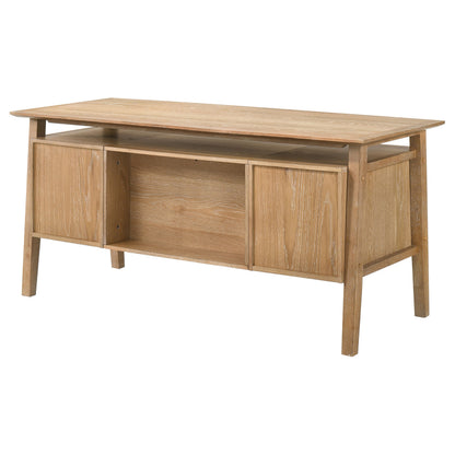 Goodson 64-Inch Transitional 4-Drawer Double Pedestal Computer Desk – Distressed Light Brown or Black