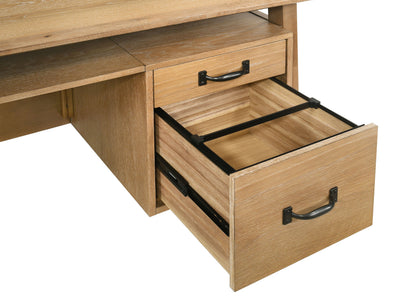 Goodson 64-Inch Transitional 4-Drawer Double Pedestal Computer Desk – Distressed Light Brown or Black