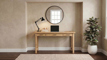Vermes 55-Inch Transitional Writing Desk with 3 Drawers & Power Outlets – Light Ash