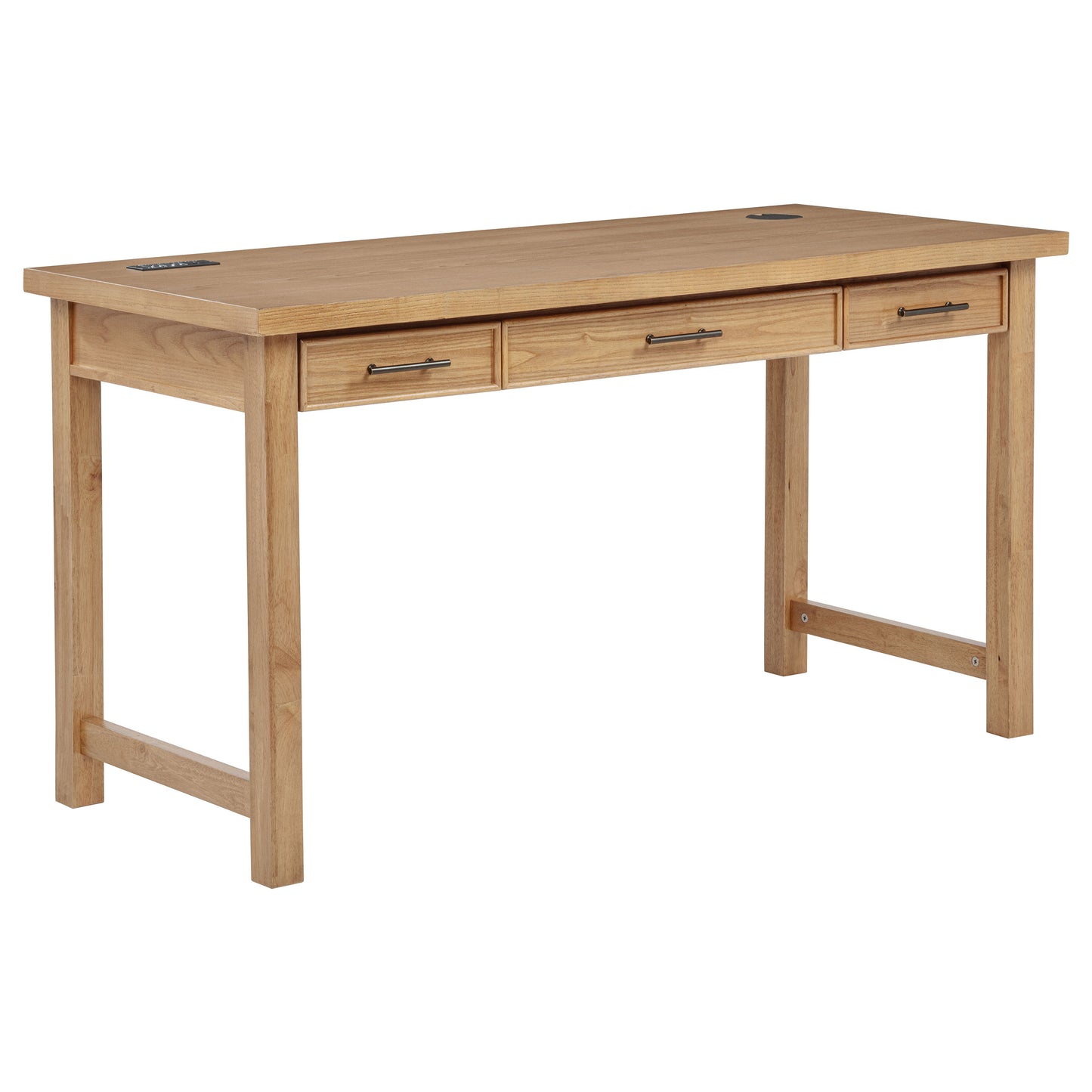 Vermes 55-Inch Transitional Writing Desk with 3 Drawers & Power Outlets – Light Ash