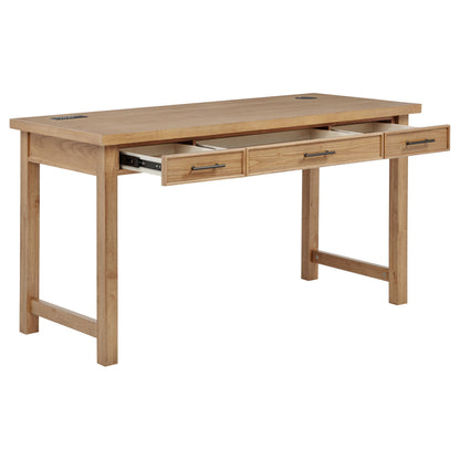 Vermes 55-Inch Transitional Writing Desk with 3 Drawers & Power Outlets – Light Ash
