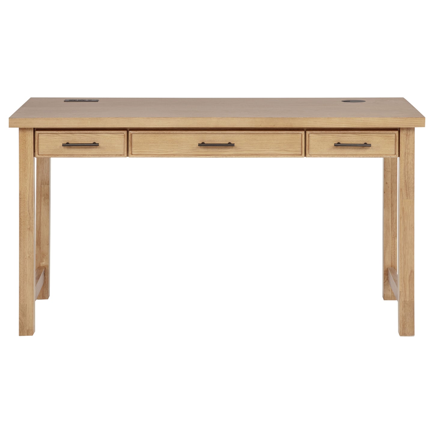 Vermes 55-Inch Transitional Writing Desk with 3 Drawers & Power Outlets – Light Ash