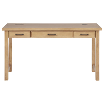 Vermes 55-Inch Transitional Writing Desk with 3 Drawers & Power Outlets – Light Ash