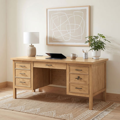 Vermes 66-Inch Transitional Computer Desk with 7 Drawers & Power Outlets – Light Ash (Fully Assembled)